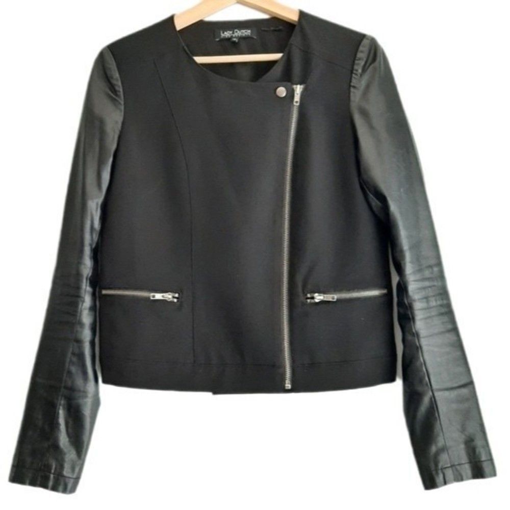 LADY DUTCH Moto Jacket Mixed Media w/ Faux Leather Sleeves Sz M